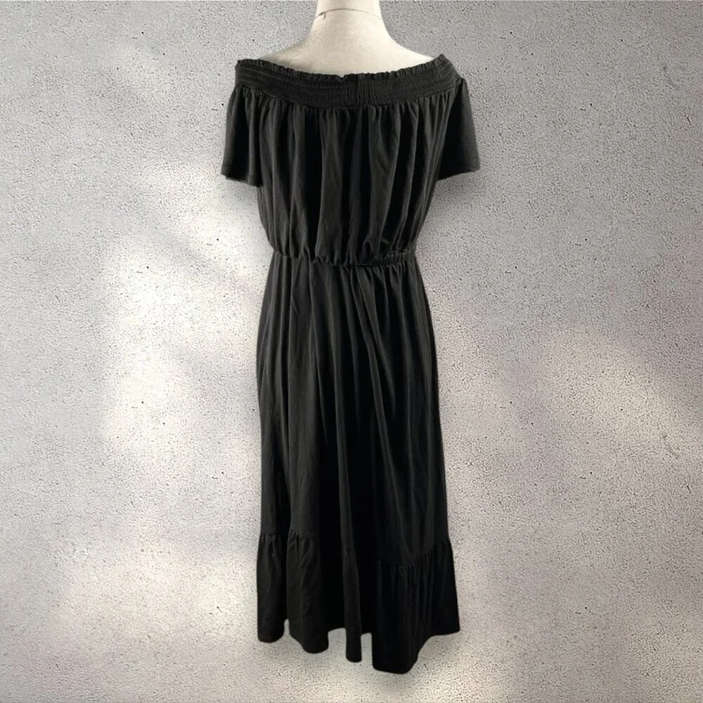 Old Navy Off Shoulder Midi Dress Women’s Small Black Ruffle Hem Bohemian Resort